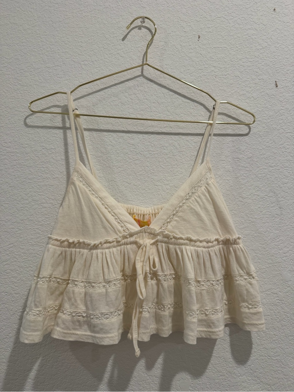 UO Urban Outfitters Nia Babydoll cream beige lace pointelle cotton tank top